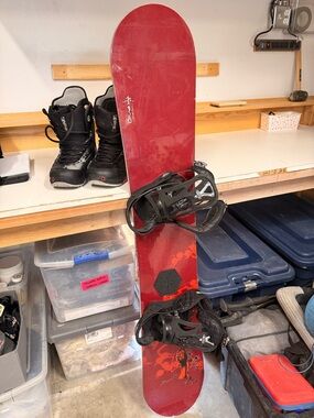 Burton Red Snowboard with Black Bindings